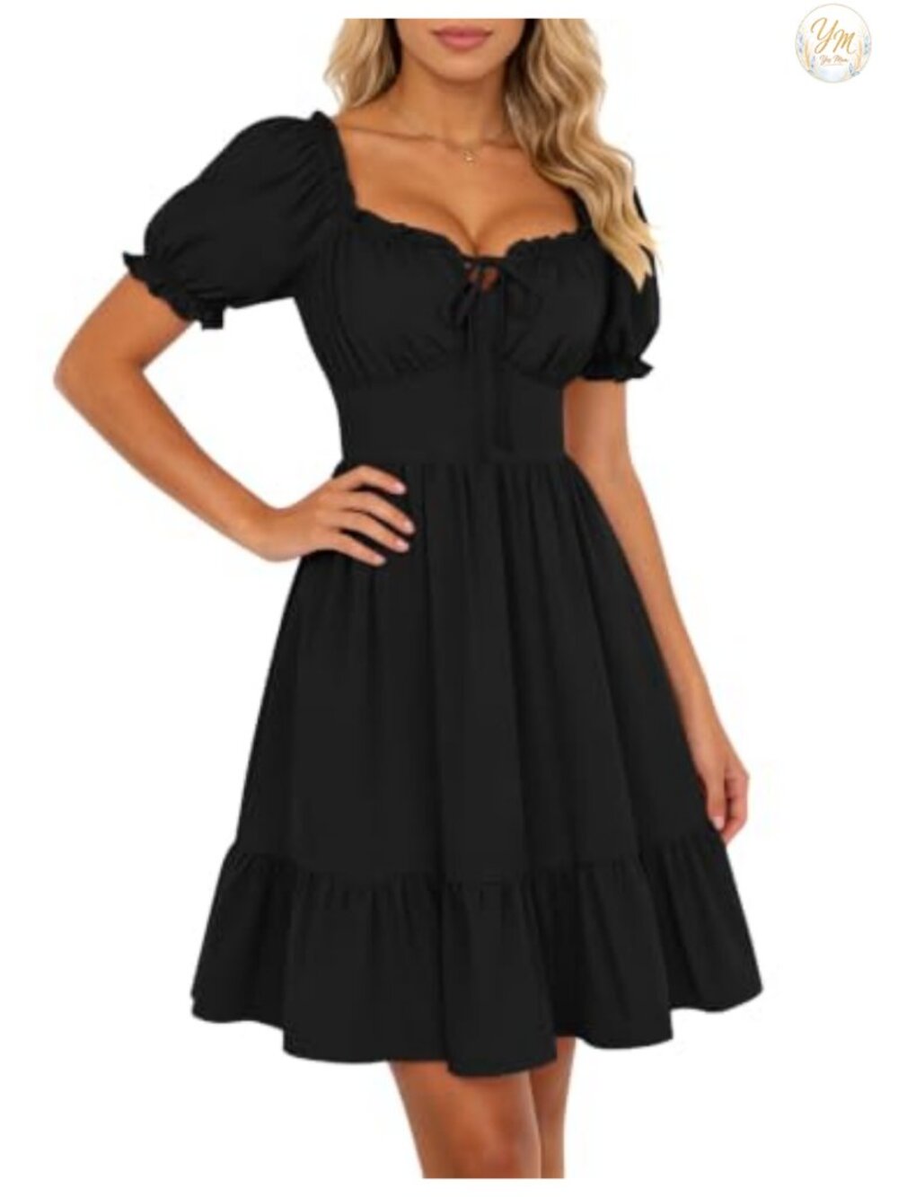 Renaissance Corset Babydoll Mini Dress Puff Sleeve Square Neck Women's